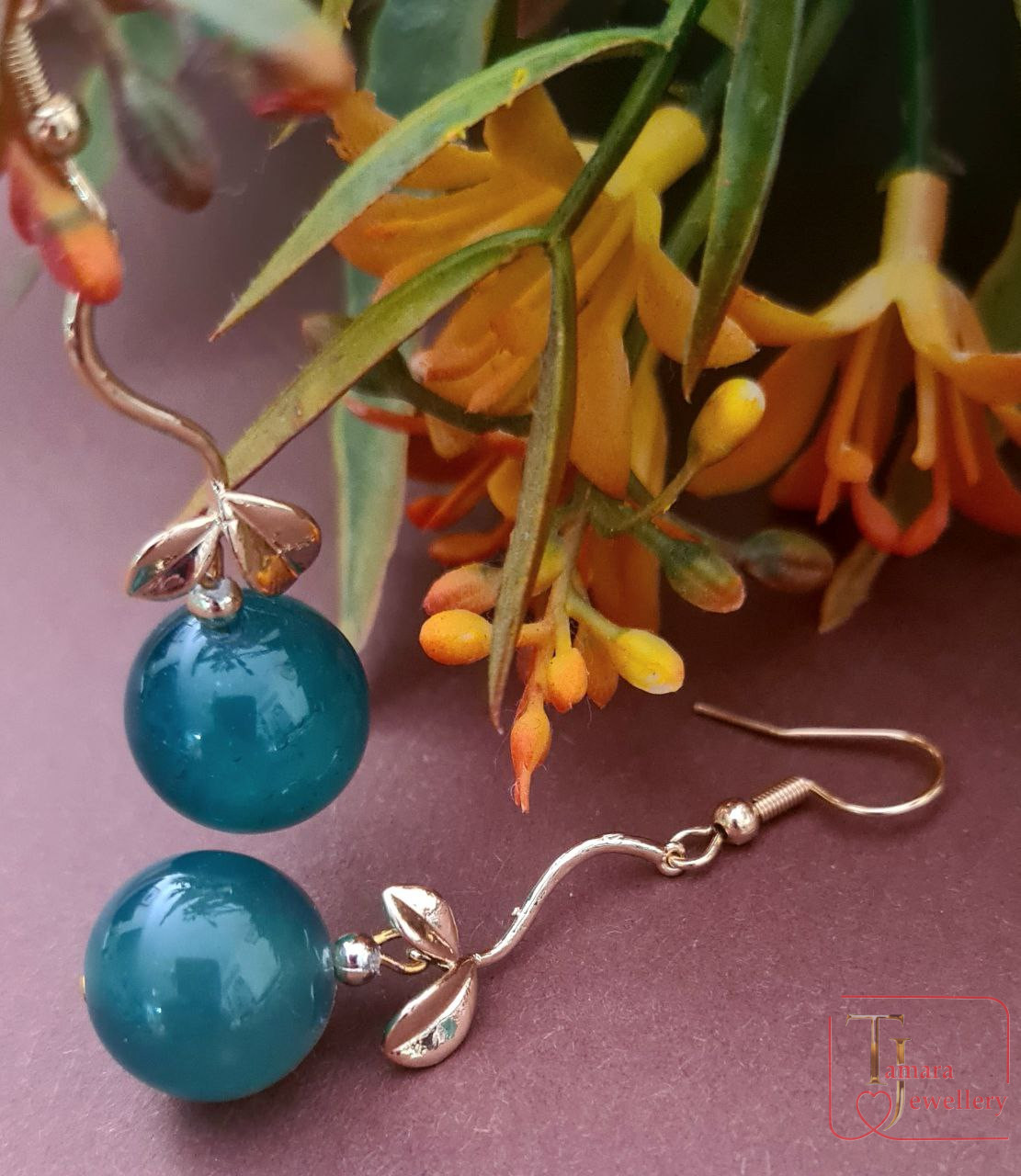 Серьги из зелёного агата